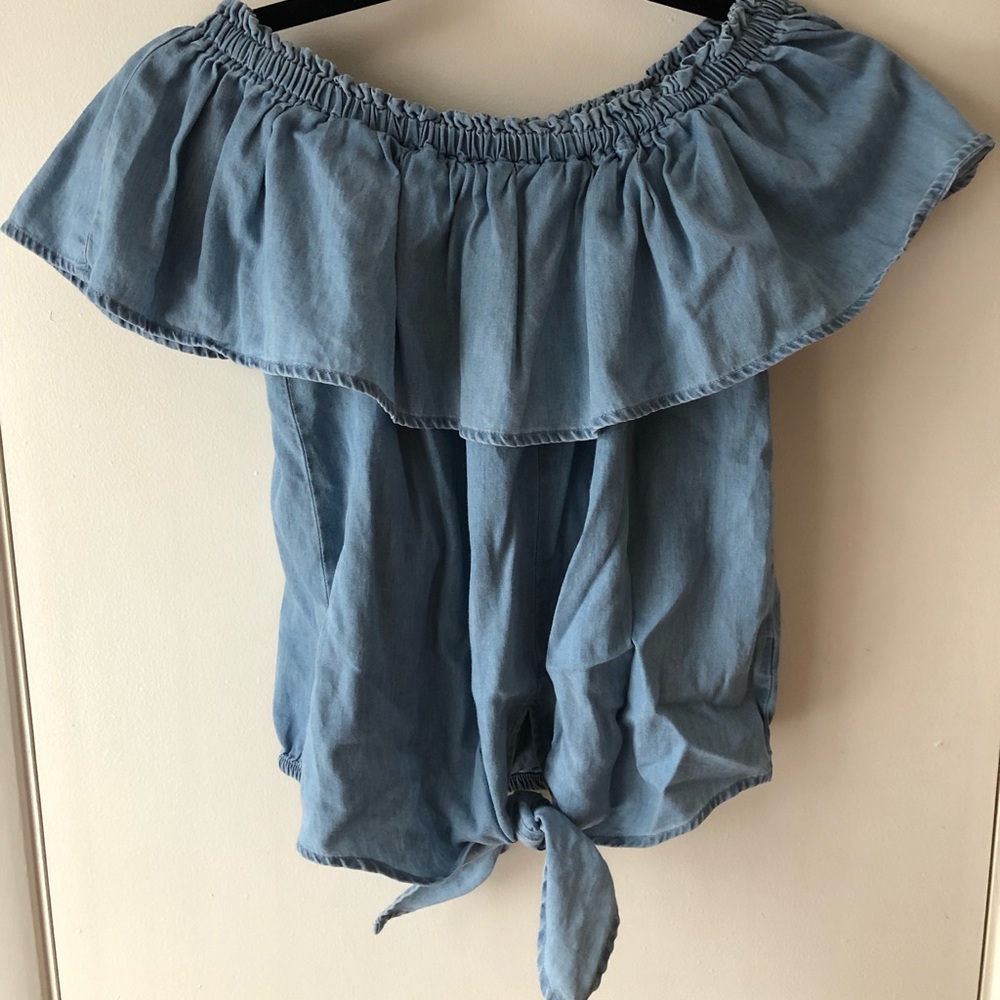 Off the Shoulder Jean Chambray Top